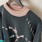 Camp Beverly Hills Canteen Vintage pullover sweater, geometric intarsia, size S Gray Photo 3