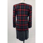 Vintage 80s 90s Wool Plaid Skirt Suit Collarless Blazer Pencil Skirt Gray Red XS Photo 7