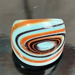 Vintage Blue  And Orange Swirl Murano Style Dome Glass Ring Size 8.5 Photo 1