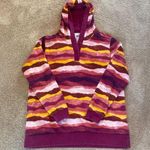 Lands End Rainbow Terry Toweling Hoodie Purple Yellow Pink Stripe Sz LARGE Photo 0
