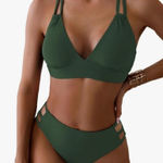 Tainehs Women's Push Up V Neck Bikini Sets Criss Cross Back Two Piece M Green Size M Photo 0