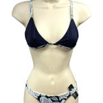 TAVIK Navy Floral Triangle Bikini Set Swimsuit Honey Evening Blue Size Small NWT White Photo 0