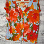 Joie  Linen Blend Floral Button Front Blouse Oversized Short Sleeve Top 2X Photo 0