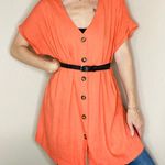 &merci &Merci Orange Linen Tunic Short Sleeve Minimalist Shirt Photo 0