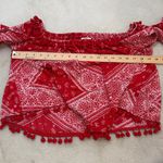 Tularosa Alexa Off The Shoulder Top Cherry Red Bandana Print Pom Poms Sz Medium Photo 7