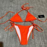 Zuvebamyo Bright Orange Ribbed Triangle String Tie Bikini Small NWT Photo 0