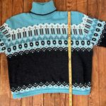 it's our time Women’s Vintage 80s Blue and Black Nordic Patterned Turtleneck Sweater new NWT Photo 2
