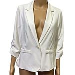 Eliza J  3 Quarter Ruched Sleeve One Button Faux Pocket Blazer Jacket Womens M Photo 0