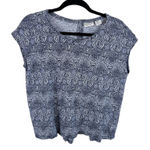 Rachel Zoe 100% Linen Blue White Cap Sleeve Knit Short Fit Knit Blouse Size L Photo 0