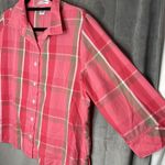 Rebecca Malone  Top XL Casual Button Up‎ 3/4 Sleeve Pink Plaid Blouse Collared Photo 1