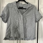 Quince Top Womens Medium Blue White Stripe Linen Coastal Beachy Minimalist M Photo 0