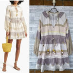 HEMANT & NANDITA Mana Striped Embroidered Cotton Blend Mini Dress small Tan Photo 1