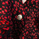 ZARA  Animal Print Ruffle Sheer Button Down Blouse Red Black Silver Size Small Photo 2