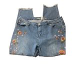 Indigo Thread Co.Embroidered Floral Denim Jeans Frayed Hem Ankle Flowers Sz 16 Blue Photo 1