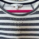 Ellen Tracy  blue & white stripe sweatshirt with rhinestones at neck Sz M Photo 1