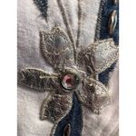White Top Blue Jean Leaves Silver Flowers Embellished Half Zipper Size XXL‎ Photo 6