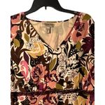 Womens Floral Blouse Size 1X Beige Silk Pullover V Neck Lightweight Sheer Lined Tan Photo 2