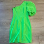 Black Halo NWT  Cooper Sheath Dress One Shoulder Neon Green Puff Sleeve Size 6 Photo 5