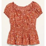 Old Navy  orange floral puff sleeve smocked top size M Photo 1