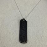 Antique Black Chinese Writing Metal Rectangle Pendant 2.9” Length With New Chain Photo 1