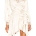 Lovers + Friends  Nadeen Long Sleeve Satin Lace Wrap Mini Dress Ivory XL Photo 0
