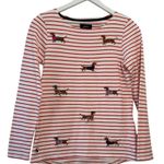 Joules Striped Dachshund Embroidered Long Sleeve Top US 4 Red White Cotton Photo 1