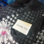 Elaine Gold Black White Checkered Floral Print Scarf 100% Polyester Made Italy Photo 3