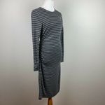 Ann Taylor ‎ Sheath Dress S Gray White Stripe Ruched Waist Long Sleeve Over Knee Photo 2