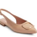 Nordstrom  Весса Pointed Toe Slingback Leather Flat Buckle Accent Tan Size 8 Photo 9