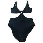 Aerie NWT  Wide Rib Cut Out Ring One Piece Swimsuit Black Large Photo 2
