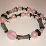 Vintage Iridescent Pale Pink & Abalone Color Beaded Necklace Black Photo 2