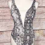 Bar III  Grey Snakeskin Plunge One Piece Swimsuit Size XS Photo 0