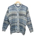 Harley of Scotland Winter Blue Fair Isle Wool Cardigan Sweater Womens Size Large Photo 8