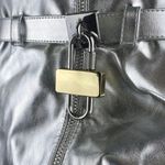 Women's Silver Metallic Leather Zip Fold Over Padlock Platform Mid Calf Boots 10 Photo 4