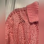 Lady Van Heusen Size L Chunky Bubblegum Pink Hand Knit Cable Collared Sweater Size L Photo 2