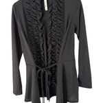 Emerald Ruffle Cardigan Tie Front Lightweight Layering Top Black M Made In USA Black Size M Photo 0