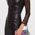 Free People Colleen Faux Leather Mini Dress in Black with Lace Photo 0