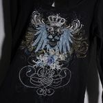 VTG Y2K FANG Skull Black Shirt 100% Cotton Long Sleeve Scoop Neck Womens 1X Goth Photo 1