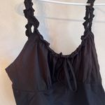 Black Ruffled 1x Strappy Crop Top With Adjustable Tie Front Photo 1