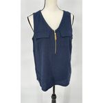 Ellen Tracy Ellen‎ Tracey Linen Blend Utility Sleeveless Size M Gold Tassel Zipper Blouse Photo 9