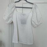 Marc New York  White Cotton Ruched Short Crochet Puff Sleeve Top Size Medium NWT Photo 0