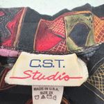 Vintage CST Studio Button Shirt 2X Rayon Patchwork Elephant Print Boho Artsy 90s Black Photo 3
