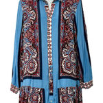 Farm Rio Blue Red White Paisley Collared Button Up Shirt Ruffle Mini Dress sz L Photo 0