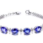 18K White Gold Plated Adjustable Artificial Sapphire Charm Bracelet for Women Blue Photo 2