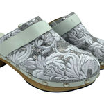 Johnny Was Dormi Silver Green Leather Brocade Wooden Clogs Women size 7.5 / 8.5 Photo 0