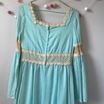 Vintage 1970 Robins Egg Blue Floral Crochet Prarie Boho Dress Size M Photo 4