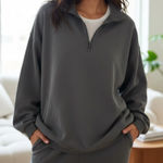 SKIMS L NWT boyfriend half zip in Zircon Blue slouchy fleece new SOLD OUT Photo 0