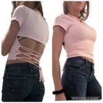 Windsor Small/ XL One Size Lace-Up Sexy Open Back Pink Ribbed Knit short sleeve Crop Top Photo 8