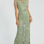 Mac Duggal  4908 Green High Neck Sleeveless Beaded Fringe Fitted Gown 4 Photo 0