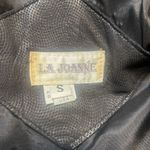 LA JOANNE Leather & Suede Vintage Moto Jacket Black Size Small Puff Sleeve Belt Photo 11
